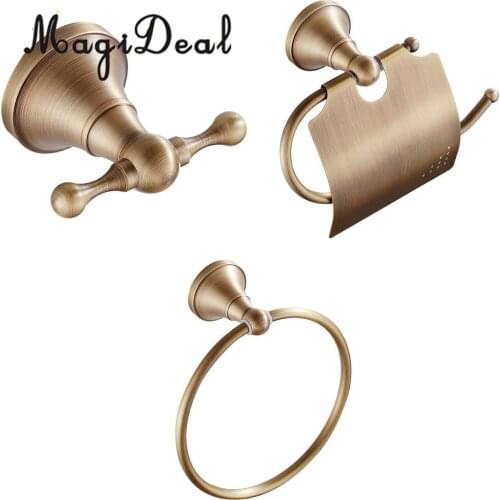 MagiDeal Bathroom Accessory Kit Double Clothes Hanger Towel Ring Toilet Paper Holder
