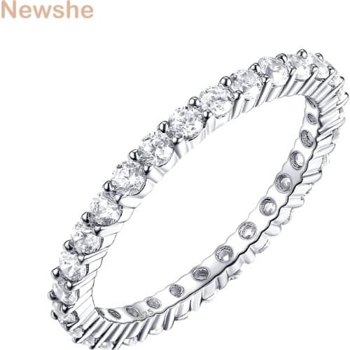 Newshe 925 Sterling Silver Stackable Finger Rings Eternity Wedding Band For Women Zircon Surround Jewelry Gift BR0935