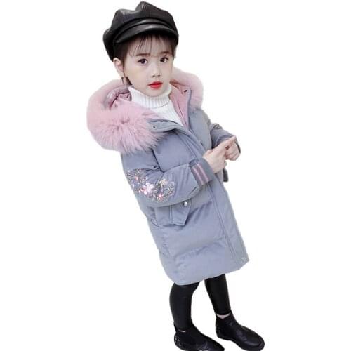 Girl Clothes Winter Jacket Kids Winter Hooded Coat Embroidered Flower ChildrenS Clothing Winter for Girls 4-12 Years Outwear