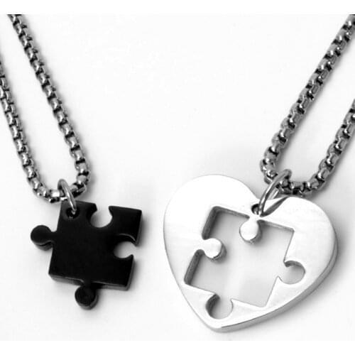 Poshfeel 2pcs/sets Two Half Couples Necklace for Lovers Stainless Steel Pendant Necklace Jewelry MNE180012