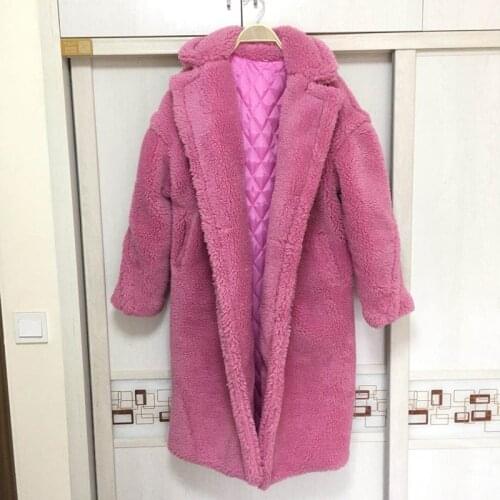 110cm fake fur thick warm curly teddy coat new collection winter female clothes oversize with underneath windbreak brown