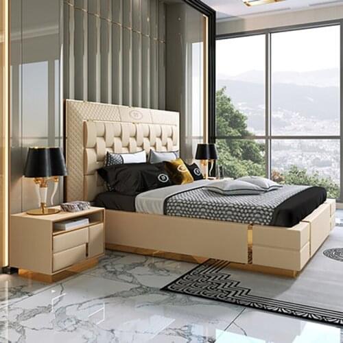 Postmodern minimalist light luxury wedding bed soft-covered leather bed Italian high-end luxury Hong Kong-style master bedroom