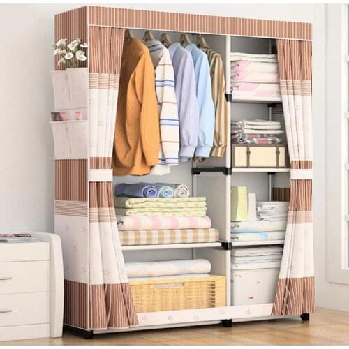 Modern Minimalist Cloth Wardrobe DIY Assembly Steel Pipe Reinforced Storage Cabinet Folding Cloth Cabinet Bedroom Furniture
