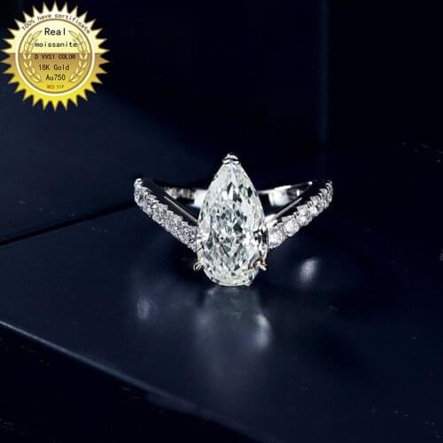 Solid 18K Gold 2ct Moissanite Diamond Ring D color VVS With national certificate 0013