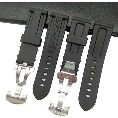 High Quality Black Soft Rubber Watchband for PAM441/312/Panerai LUMINOR 1950 22mm Stainless steel butterfly buckle clasp Strap