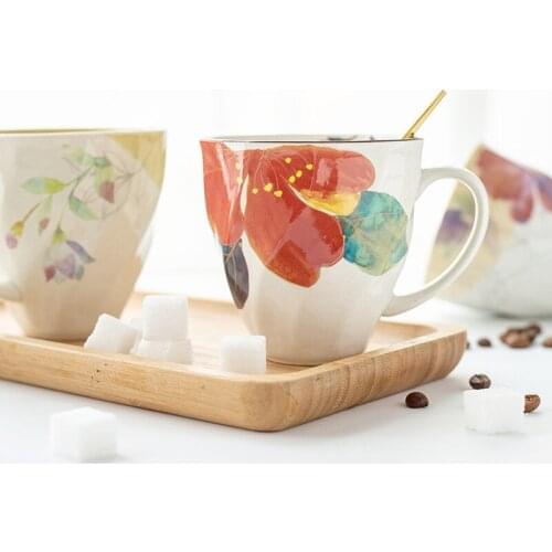 Japan Creative Hand Painted Big Mugs with Handle 12Month Flower Pattern Minoyaki Ceramic Coffee Tea Milk Cups Home Decor Genuine