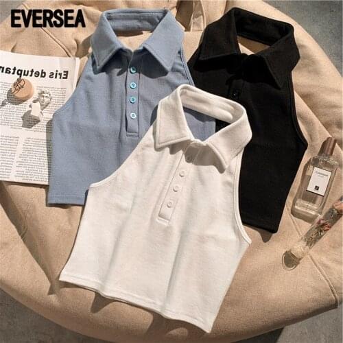 Eversea Turn Down y2k Collar Tops Women Sleevless Fit Ins Style Vest