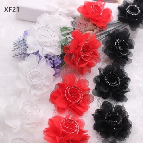 Zsbszc 6.5cm Volume flower heart chiffon 3D lace clothing wedding accessories swimwear accessories red black white flowers XF21