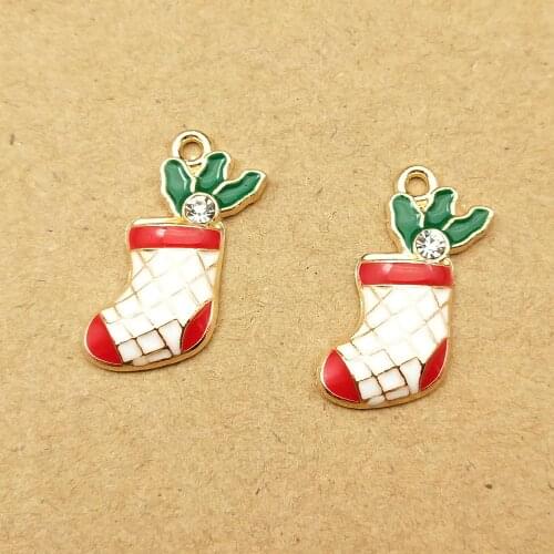 10pcs 16x23mm enamel christmas shoes charm for jewelry making and crafting earring pendant necklace and bracelet charm