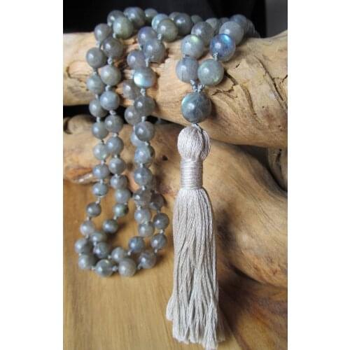 108 Beads Labradorite Mala Hand Knotted Tassel Necklace Long Necklace Yoga Jewelry Japa Mala Meditation Jewelry Bohemian