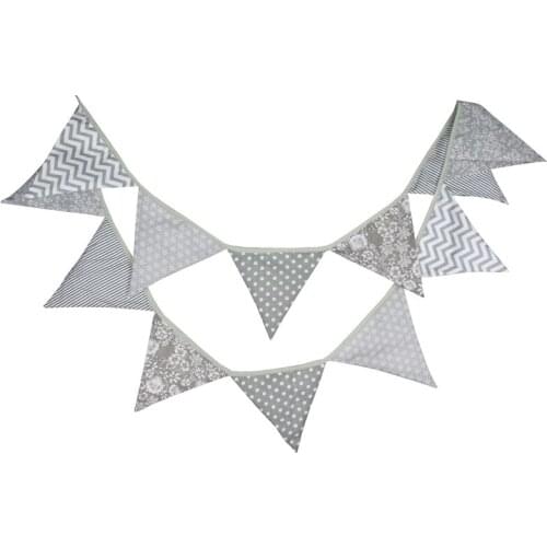 3.2m 12 Flags Silver Gray Various Patterns Banner Pennant Garland kids Baby Shower Birthday Bunting Gender Reveal Party Decor