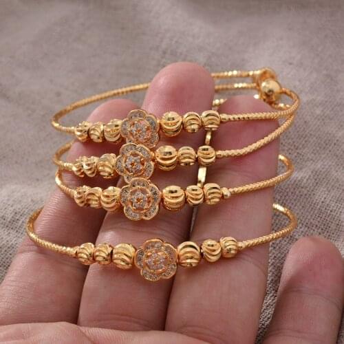 4PCS 24K Bangles Gold Color Bangles For Baby Girls Bracelet Children Jewelry Bangles Newborn Baby Cute/Romantic Bracelets Gifts