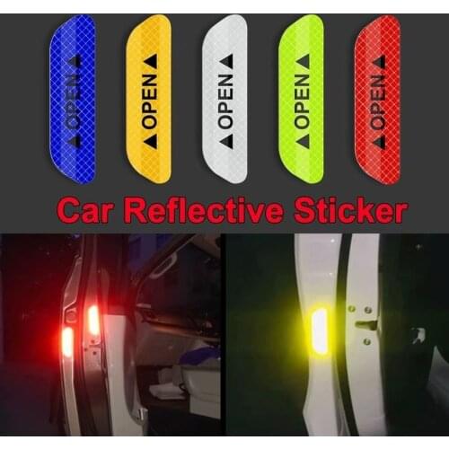 4Pcs/set Fluorescent Car Door Stickers Reflective Strips Warning Stickers Warning Mark OPEN High Reflective Reflective Strips