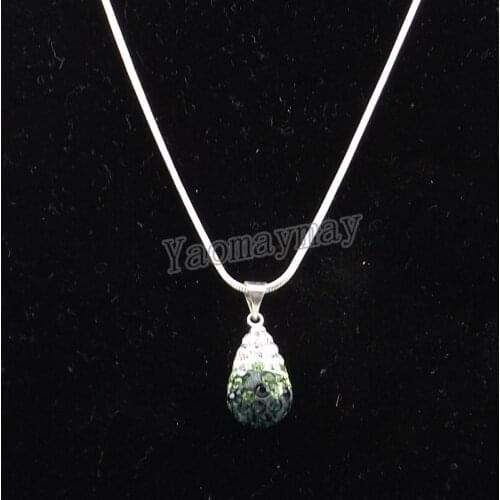 5pcs/Lot Gradient Green Waterdrop Shape Crystal Pendant Silver Plated Necklace Factory Price
