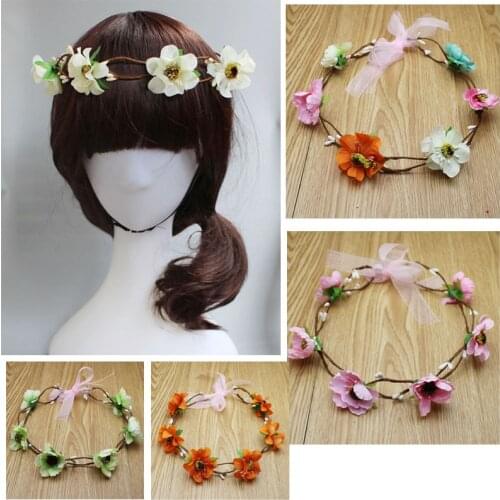 5pcs/lot Women Artificial Flower Hairbands Garlands Silk Florals Wreath Bride Hair Accessories For Wedding Decorations