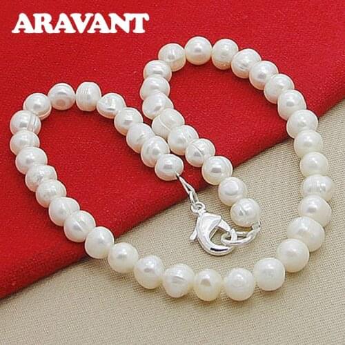 8MM White Pearl Necklaces Chains For Women Fashion Jewelry Gifts