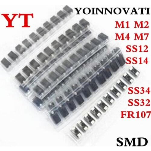 9Kinds x 20pcs= 180pcs/lot SMD diode package / M1 M2 M4 M7 SS12 SS14 SS34 SS32 FR107 Best quality