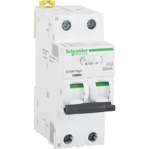 A9D65216 Acti9 iC65N Vigi+ RCBO, C curve, 16A, 230V, 2P, ELE, 30mA, A type, 4 mod width