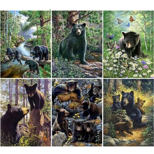 5D Diy Diamond Painting Full Drill Animal Black Bear Diamond Embroidery Cross Stitch Kit Forest Landscape Handicraft Home Decor