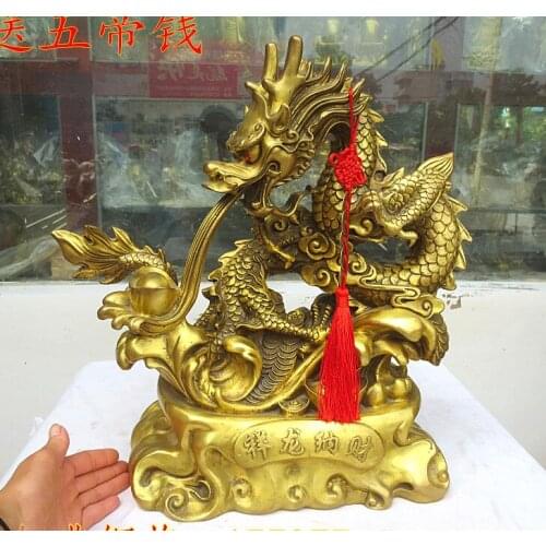 LARGE 2021 HOME office SHOP Business ART Money Drawing GOOD LUCK Mascot Royal Loong Auspicious dragon FENG SHUI Brass statue