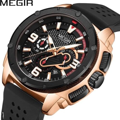 MEGIR Mens Watches Top Brand Luxury Casual Silicone Quartz Clock Male Sport Waterproof Watch Gold Watch Men Relogio Masculino