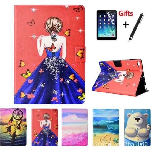 Case For Apple iPad 9.7" 2018 2017 A1822 A1823 A1893 Cover For iPad Air 1 2 Fashion Girls PU Leather Stand Shell +Film+Pen