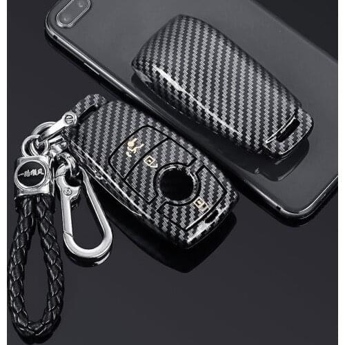 Carbon Fiber ABS Car Key Case For Mercedes Benz E Class 2018 2019 Smart Keyless Remote Fob Cover Keychain Protector Accessory