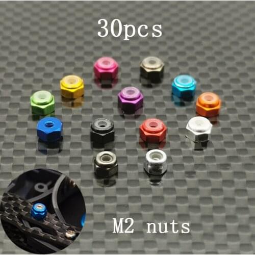 30Pcs M2 Colorful Lock Nuts Aluminum Alloy 2mm Bolts Hexagon Self-tightening Nut Spare Part For Tamiya Mini 4WD Car Model