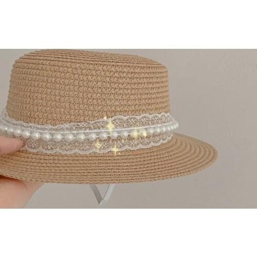 Children Hat Summer Han Version Fairy Cap Kids Pearl Lace Floating Sunshade Straw Hat