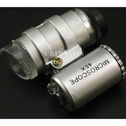 DHL 500PCS 45X 60X Mini Pocket Microscope Loupe Jeweler Magnifier With LED Light