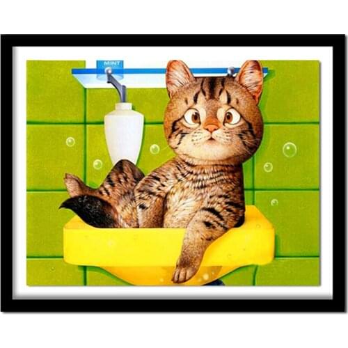 Diy Diamond Embroidery Lovely Cat Bath 3d Cross Stitch Kit For Needlework Full Diamond Picture Home Decoration BJ162