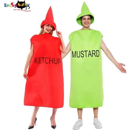 Eraspooky Carnival Party Funny Food Ketchup Mustard Cosplay Halloween Costume For Adult Women Christmas Couple Fancy Dress