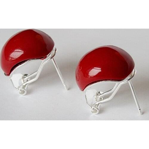 Hot sell earring for women sterling charm 925 18mm Red Coral Beads Stud Earrings ladys fashion jewelry