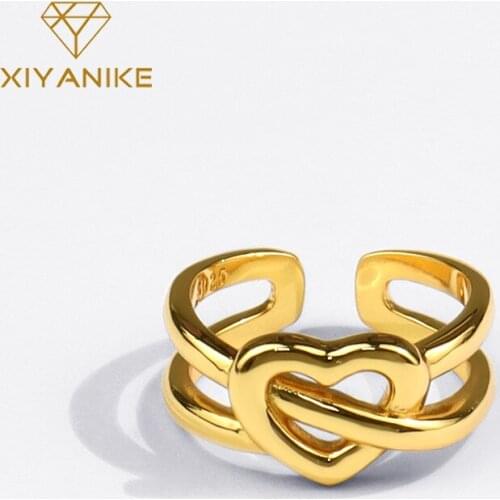 XIYANIKE 925 Sterling Silver New Hollow Love Heart Cross Ring Trend Simple Fashion Creative Jewelry Lover Gift Кольцо Wholesale
