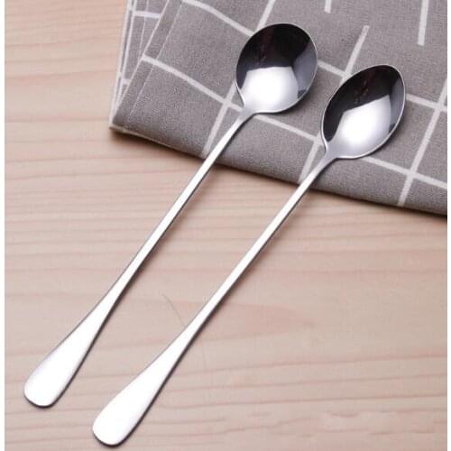 Stainless Steel Long Handle Spoon Coffee Latte Ice Cream Soda Sundae Cocktail Scoop Free Shipping