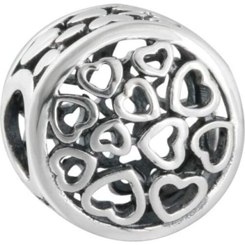 Loving Sentiments Charm Beads For Jewelry Making 100% Authentic 925 Sterling Silver Openwork Heart Beads Fits Brand bracelets