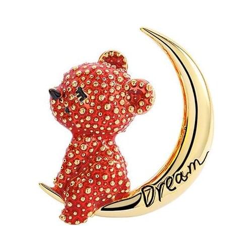 Cute red bear brooch cartoon niche design sense of high-end clothing jacket accessories corsage moon pin