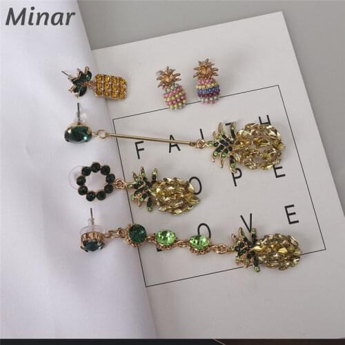 Cute Pineapple Earrings Tropical Fruit Drop Earring for Women Girl Gift Rhinestone Statement Earring Fashion Jewelry Bijoux