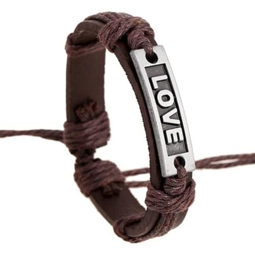 Punk Fashion Love Charm Bracelet Cuff Genuine Leather Vintage Retro Wrap Bangle Wristbands Men Women Casual Hiphop Rock Jewelry