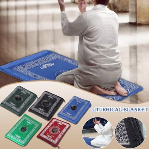 Muslim Prayer Rug Polyester Portable Braided Mats Simply Print with Compass In Pouch Travel Home New Style Mat Blanket 100*60cm