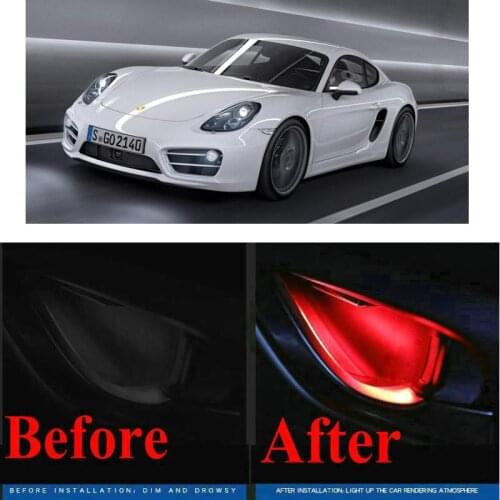 4pc CF style stickers on cars interior inside door handle atmosphere lamp for PORSCHE CAYMAN 981 987 MACAN 95B PANAMERA 970