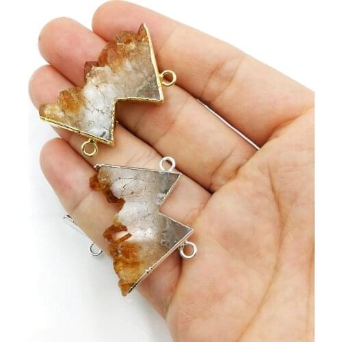 Natural Yellow Citrines Connector Gems Mountain Connector Stone Crystal quartz Pendant Raw Citrines Druzy slice for Bracelet DIY