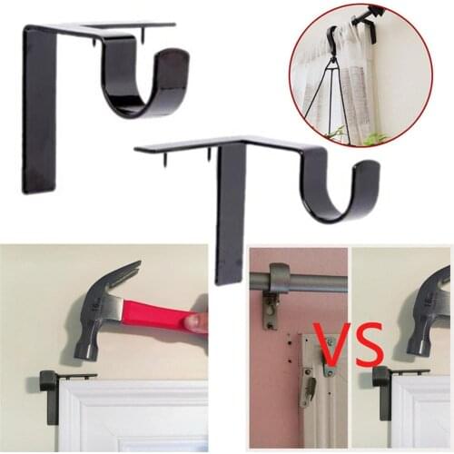 New 2pcs Curtain Rod Bracket Kwik Hang Curtain Rod Holders Tap Right Into Window Frame Curtain Rod Bracket High Quality