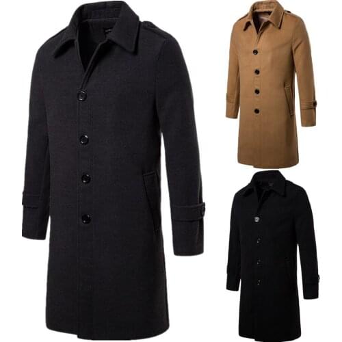New mens coat woolen long single-breasted woolen trench coat