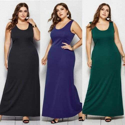 Large Size 5XL Summer Women Tank Dress Sexy Casual O Neck Sleeveless Slim Long Dress Loose Solid Beach Ladies Party A-line Dress
