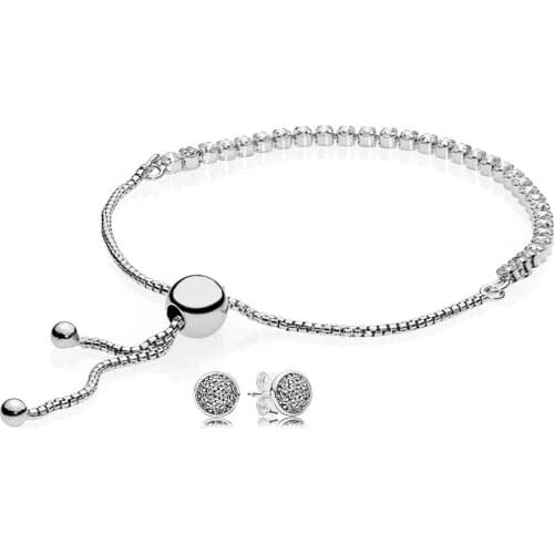NEW 925 Sterling silver Sparkling Droplets Bracelet and Earring Gift Set fit DIY Original charm Bracelets jewels A Set