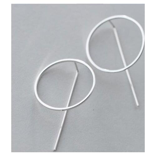 Exaggerated ladys new 1Pair REAL. 925 Sterling Silver Jewelry Circle &Bar Geometric Long Earrings Dangle Drop GTLE1476