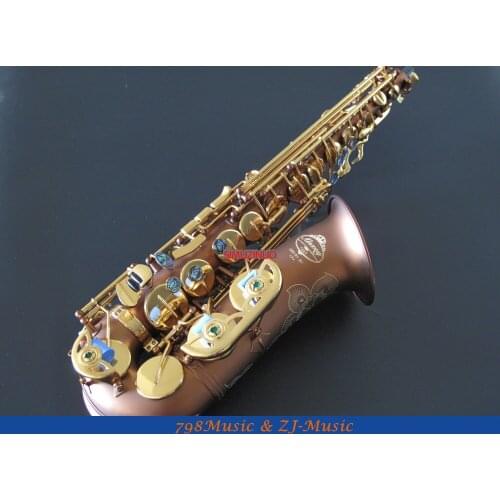 PRO Matte Coffee and Gold Lacquer Keys Alto Saxophone Sax High F# Abalone Shell Key With Case