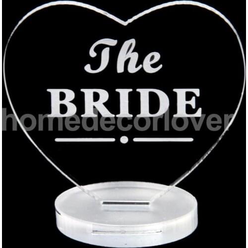 Clear Acrylic Love Heart Wedding Table Centerpiece -The Bride Name Plaque