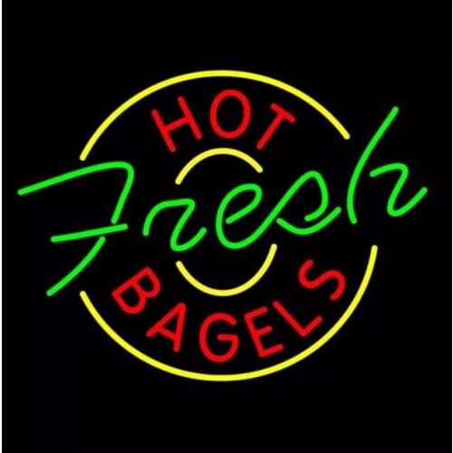 Promotion Fresh Hot Bagels Custom Handmade Real Glass Tube Restaurant Shop Store Advertise Display Decoration Sign Neon 16"X16"